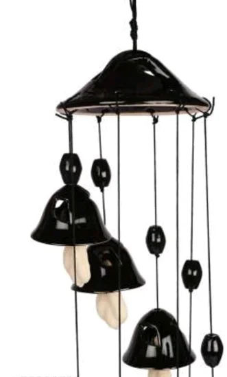 Handcrafted 7 Bells Black Color Ceramic Wind Chimes - 8 Bells, Black Color, Ceramic, Pack of 1